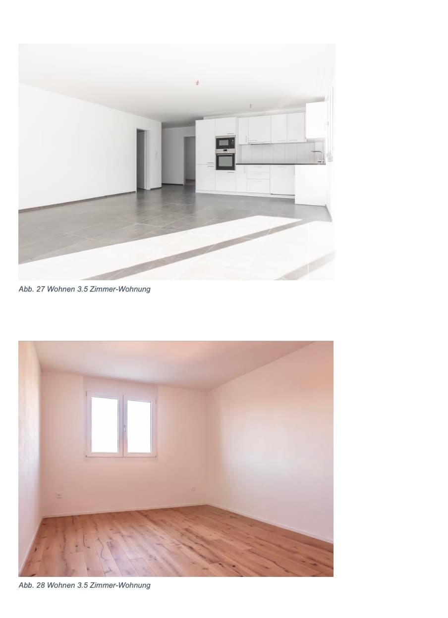 Zwei Wohnraumansichten einer 3.5-Zimmer-Wohnung im Weiherweg 9