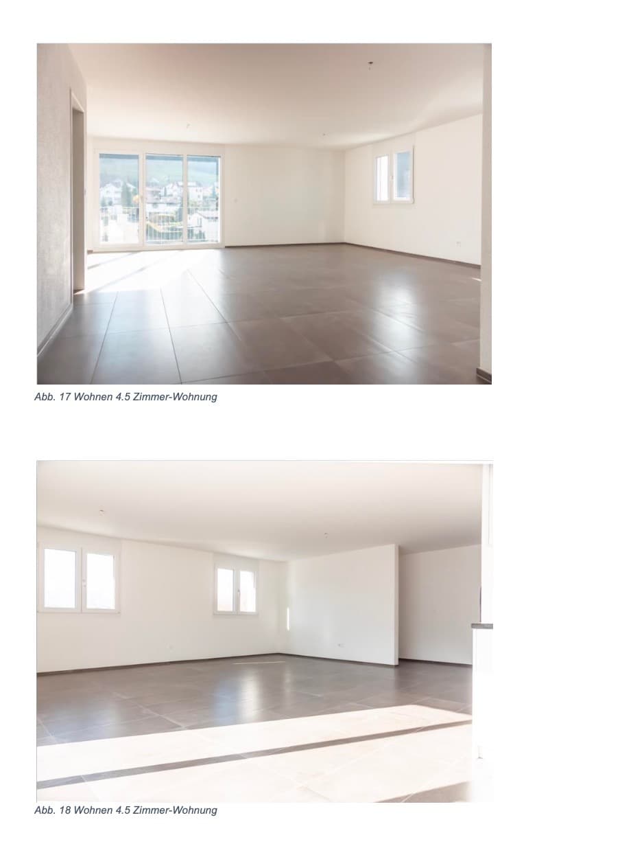 Zwei Wohnraumansichten einer 4.5-Zimmer-Wohnung im Weiherweg 9