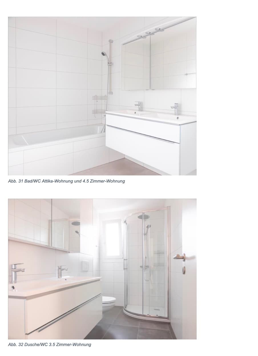Beispielaufnahmen eines Badezimmers mit Badewanne und eines Duschbads im Weiherweg 9